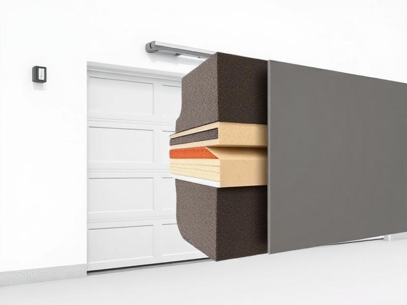 Cross-section view of insulated garage door showing construction layers and features